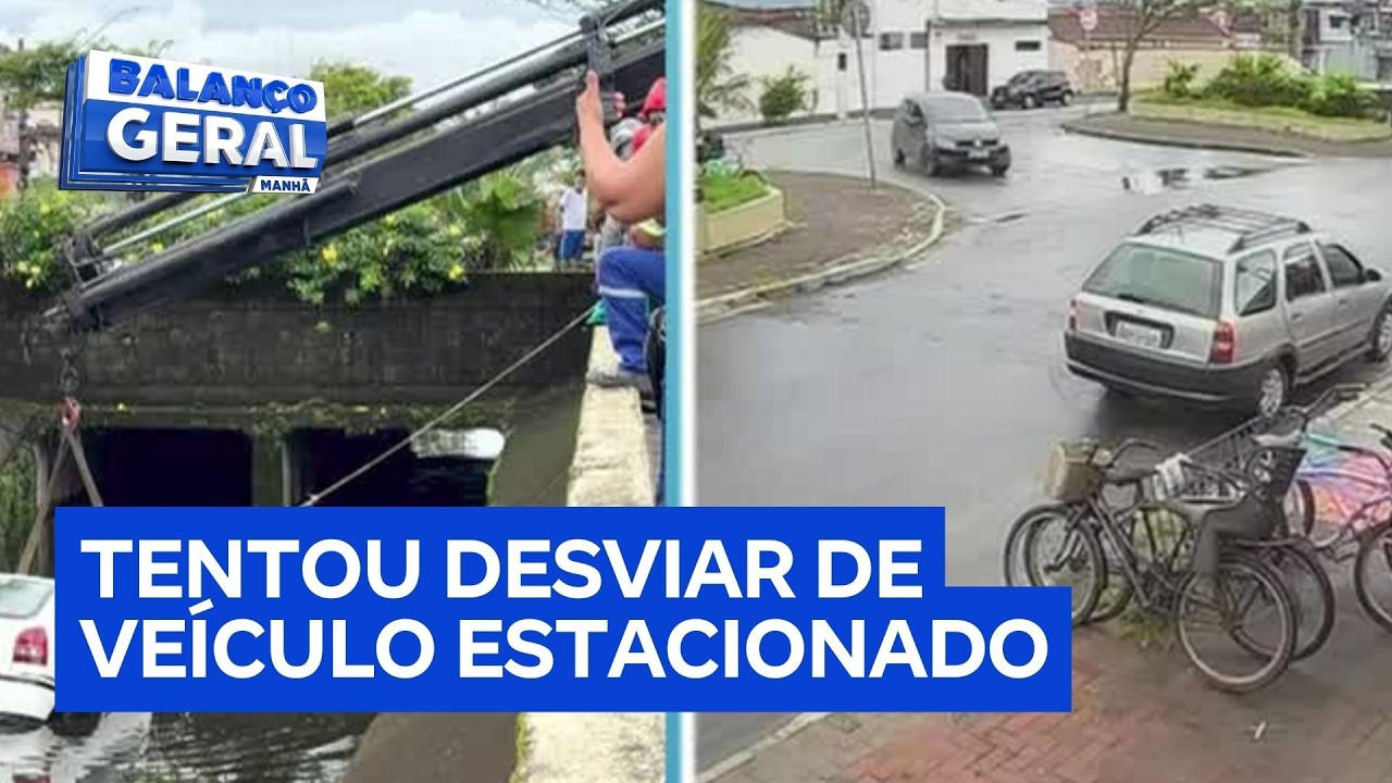 Motorista perde controle, e carro cai em canal de Praia Grande (SP)