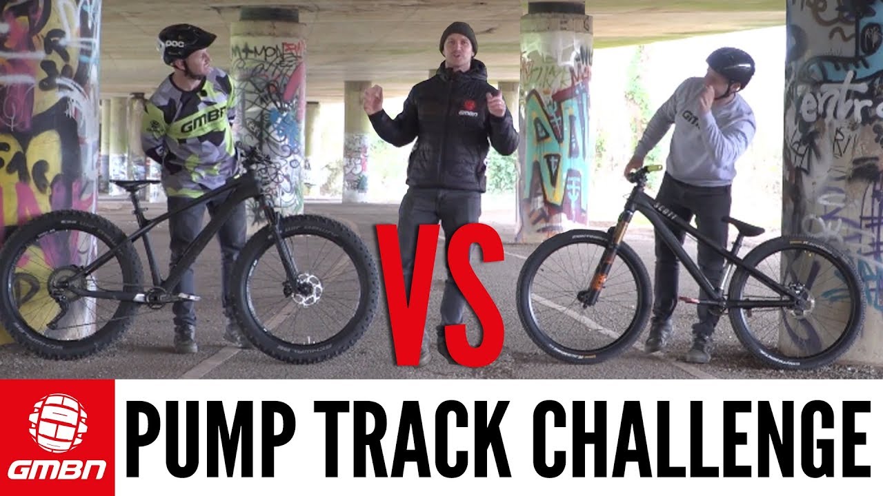 GMBN Pump Track Challenge | Fat Bike Vs Dirt Jump Bike