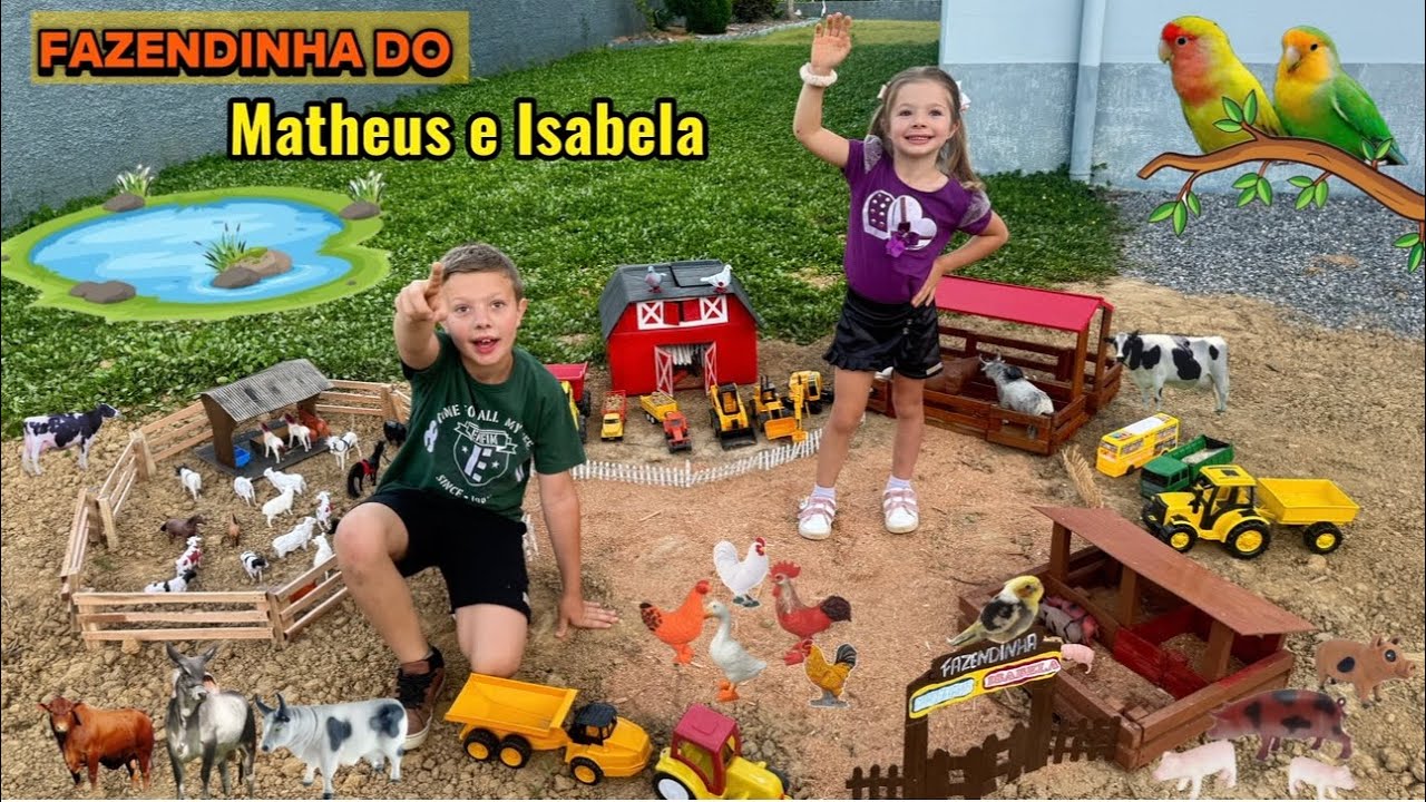 FAZENDINHA de BRINQUEDO do MATHEUS e ISABELA - CONSTRUINDO uma LINDA FAZENDINHA de ANIMAIS BOIS,VACA