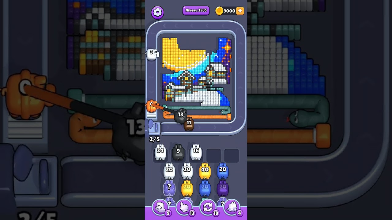 Pixel Flow Level 3585 Hard - The one with the village under the snow and the sun 
