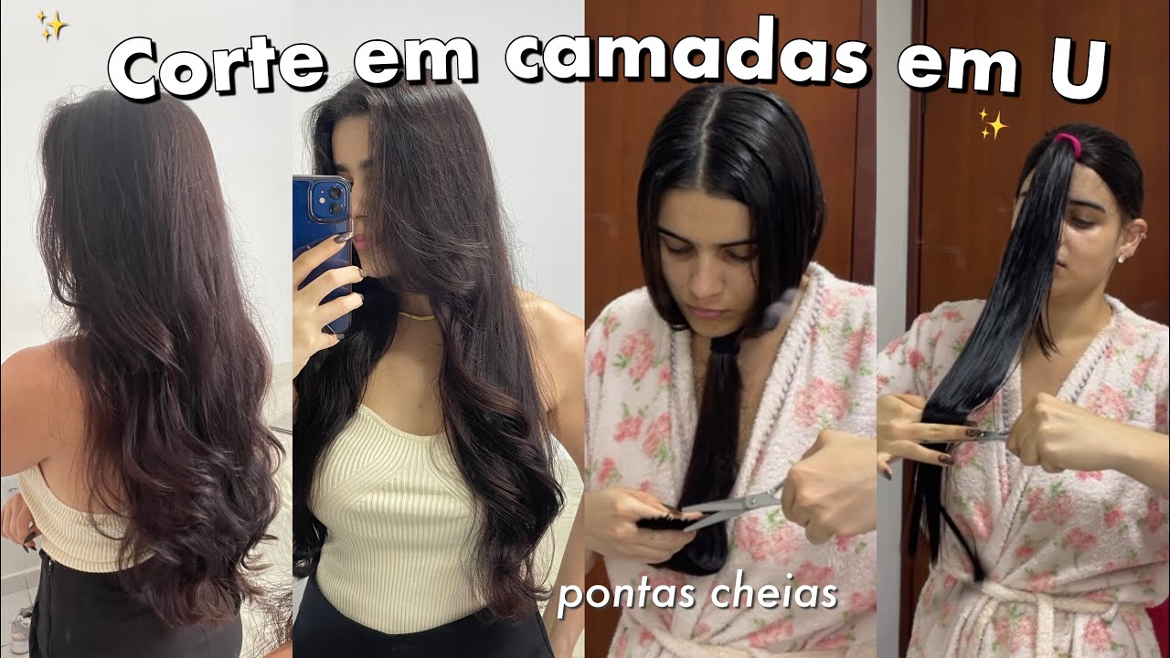 COMO CORTAR O CABELO EM CAMADAS EM U| Cortando cabelo sozinha em casa💇🏻‍♀️✨