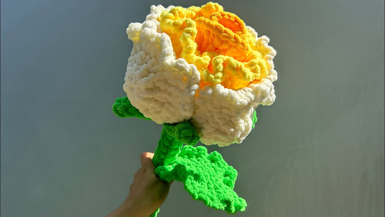 Hướng dẫn móc hoa Hồng ghép cánh bằng len nhung đũa big size| How to crochet big size Rose flower 🌹