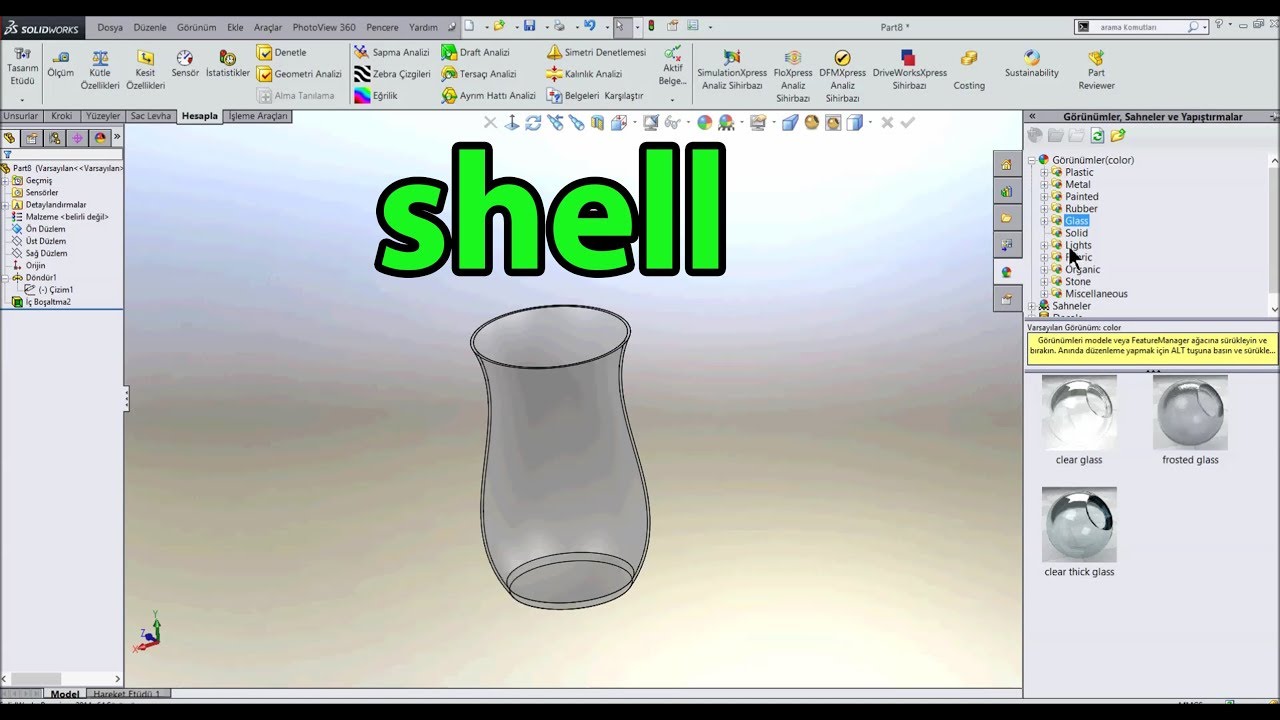 SolidWorks | Kabuk Komutu ile Bardak (Shell)