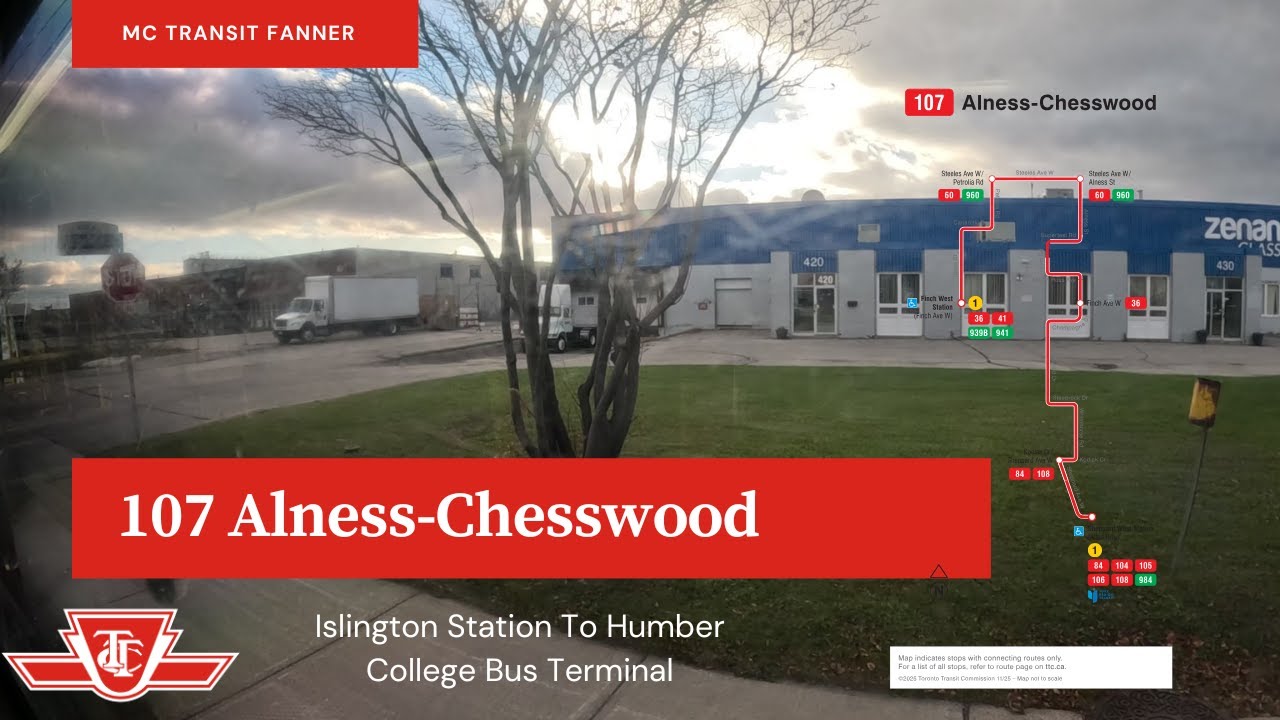 TTC 107 Alness-Chesswood - Finch West Station To Sheppard West Station - Full Route