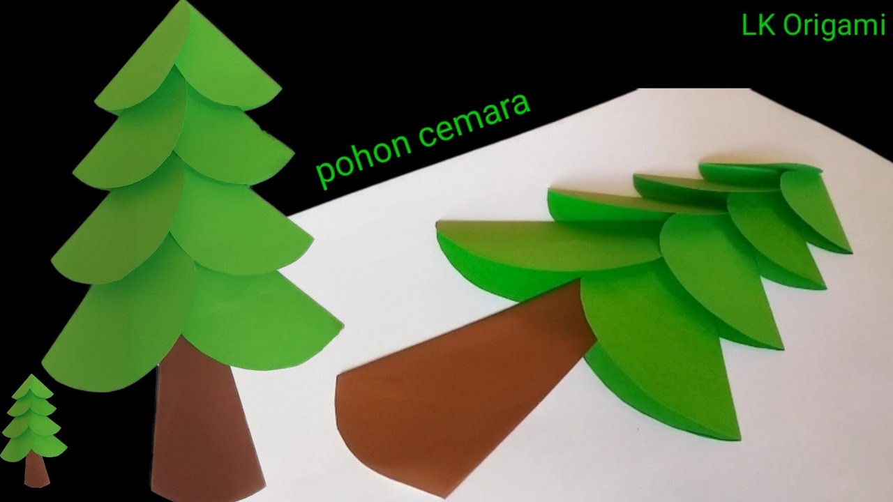 Cara buat pohon cemara dari kertas Origami_tutorial origami paper tree on off play