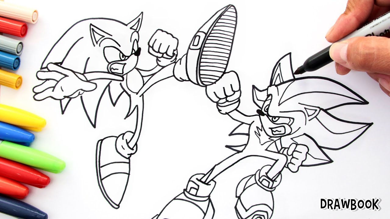 How to draw SONIC The Hedgehog FIGHTING with SHADOW