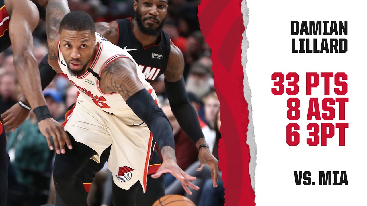 Damian Lillard (33 PTS, 8 AST, 6 3PT) Highlights | Trail Blazers vs. Heat
