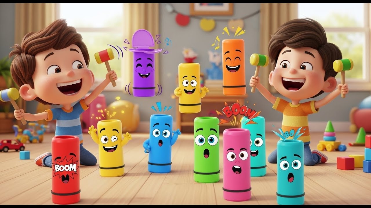 Nine Little Toy Sound Tubes Boom Boom Boom | Musical Counting Song for Kids
