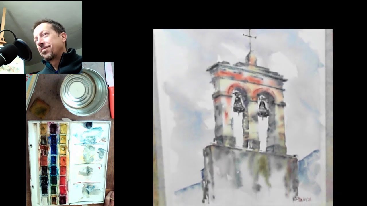 ACQUERELLO Campanile a Capalbio tutorial particolari architettonici WATERCOLOR architectural details