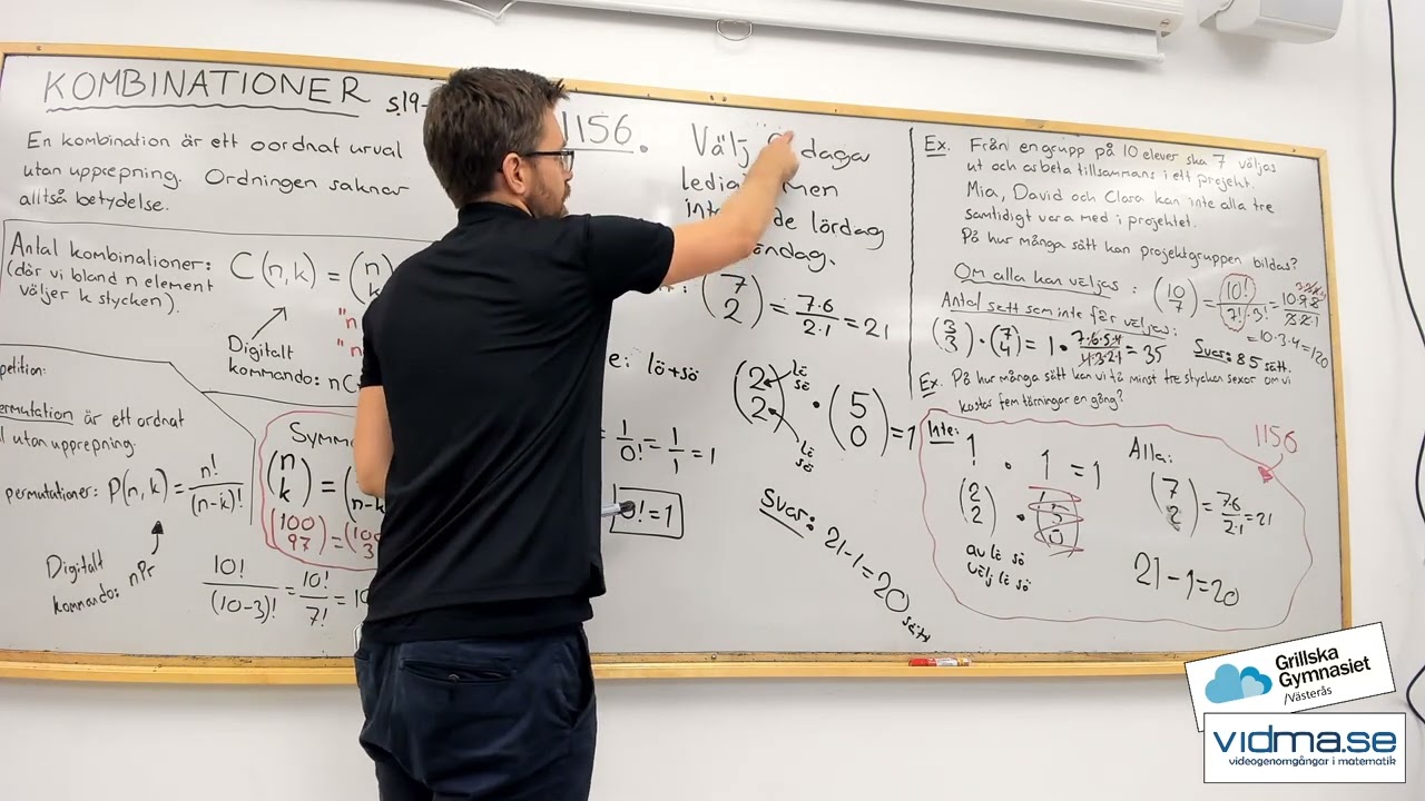 Matematik 5. KOMBINATIONER: Exempeluppgift 1156 från Matematik 5000-boken.