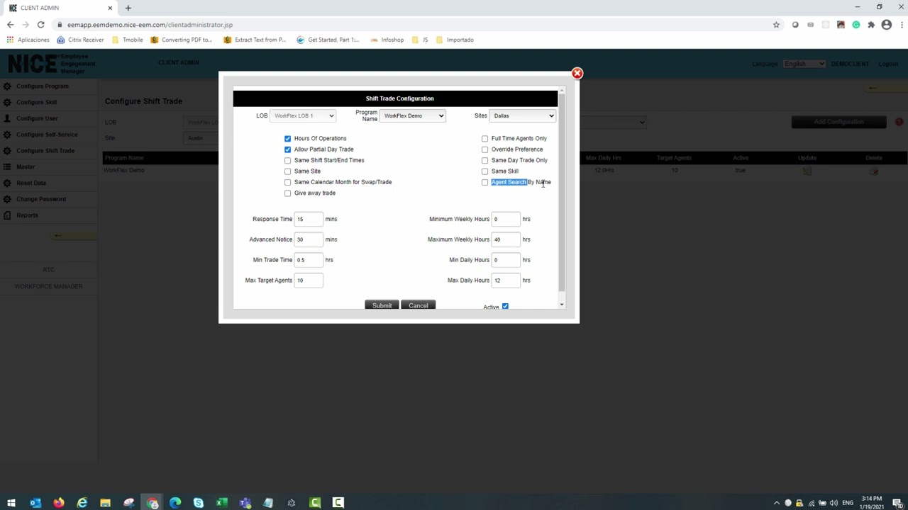 Configuring Self Service   Configuring Shift trade