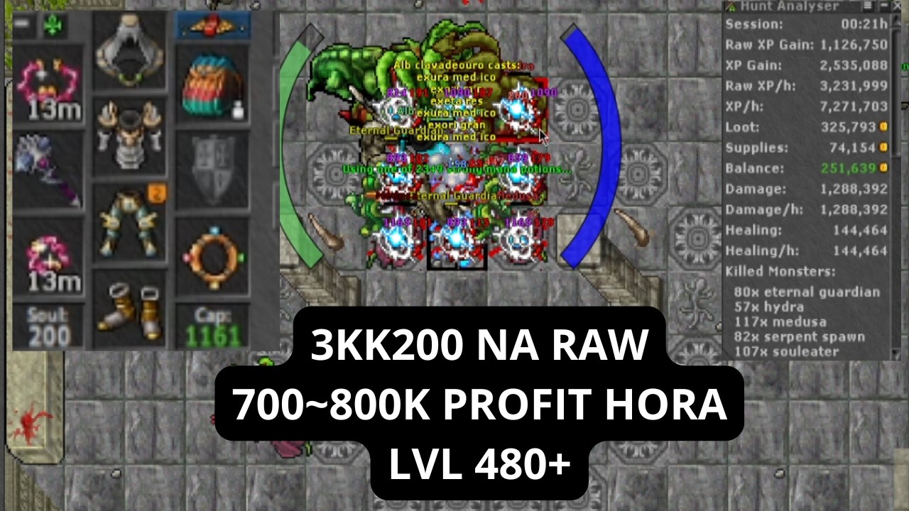 [TIBIA] - BANUTA EK 480+ 3KK200 XP RAW 700~800K PROFIT HORA