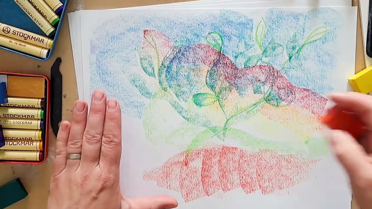 Layering with beeswax crayons