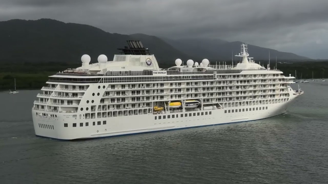 MS The World, Private Residential Cruise Ship Yacht, Arriving in Cairns Harbour on 5 Aug 2024.