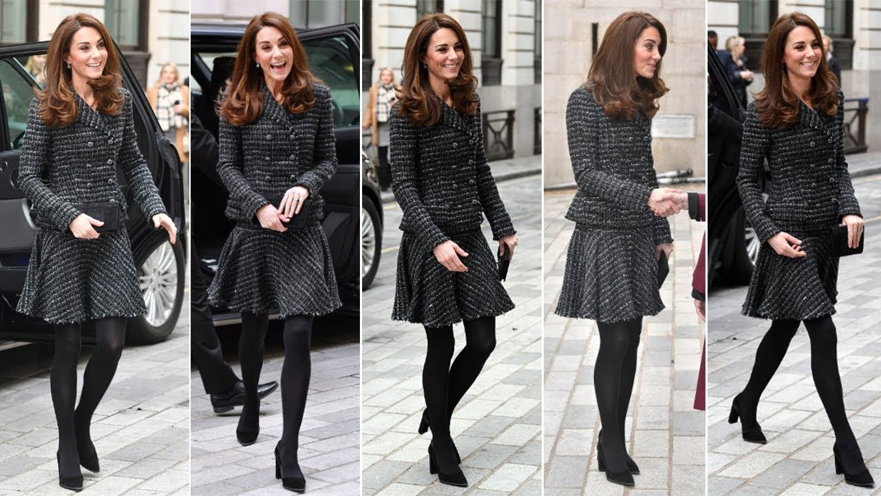 Kate Middleton Chic in Black Tweed Skirt Suit at Mental Health in Education Conference
