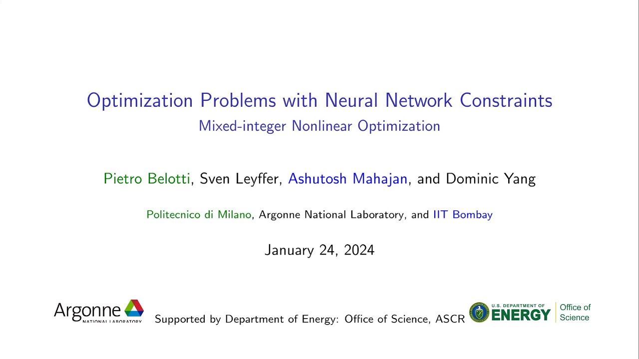 Lecture 49: Optimization Problems with Neural Network Constraints (Part 2), by Sven Leyffer.