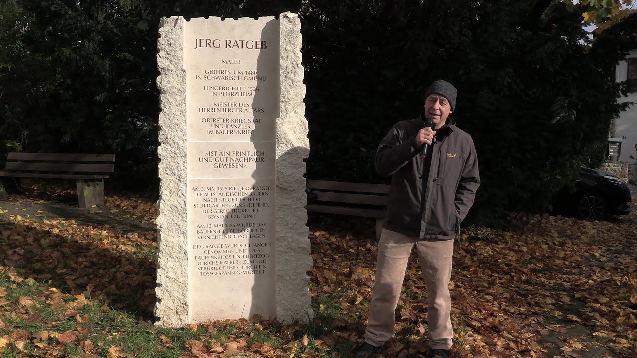 Gedenkstein für Jerg Ratgeb. Künstlergesspräch mit Uli Gsell