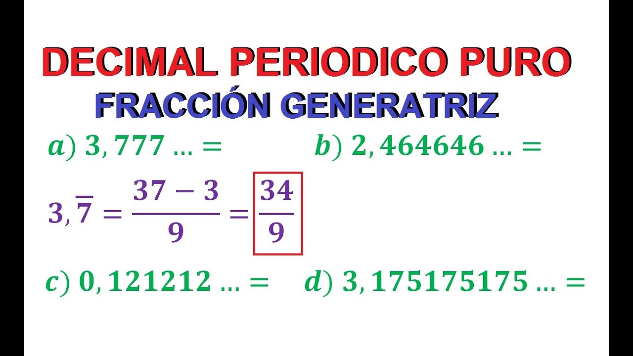 DECIMAL PERIÓDICO PURO A FRACCIÓN GENERATRIZ.