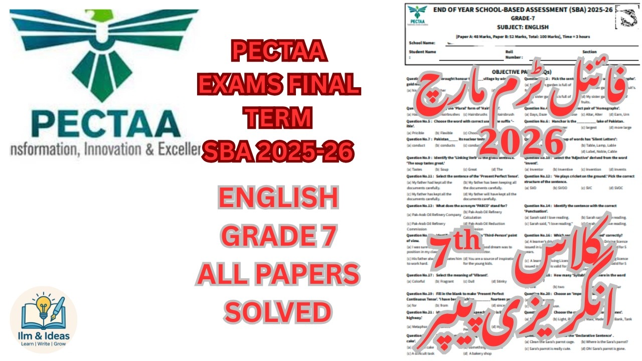 GRADE 7 ENGLISH PAPER PECTAA SBA END OF YEAR/ FINAL TERM 2025-26