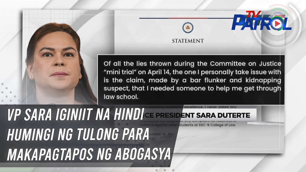 VP Sara iginiit na hindi humingi ng tulong para makapagtapos ng abogasya | TV Patrol