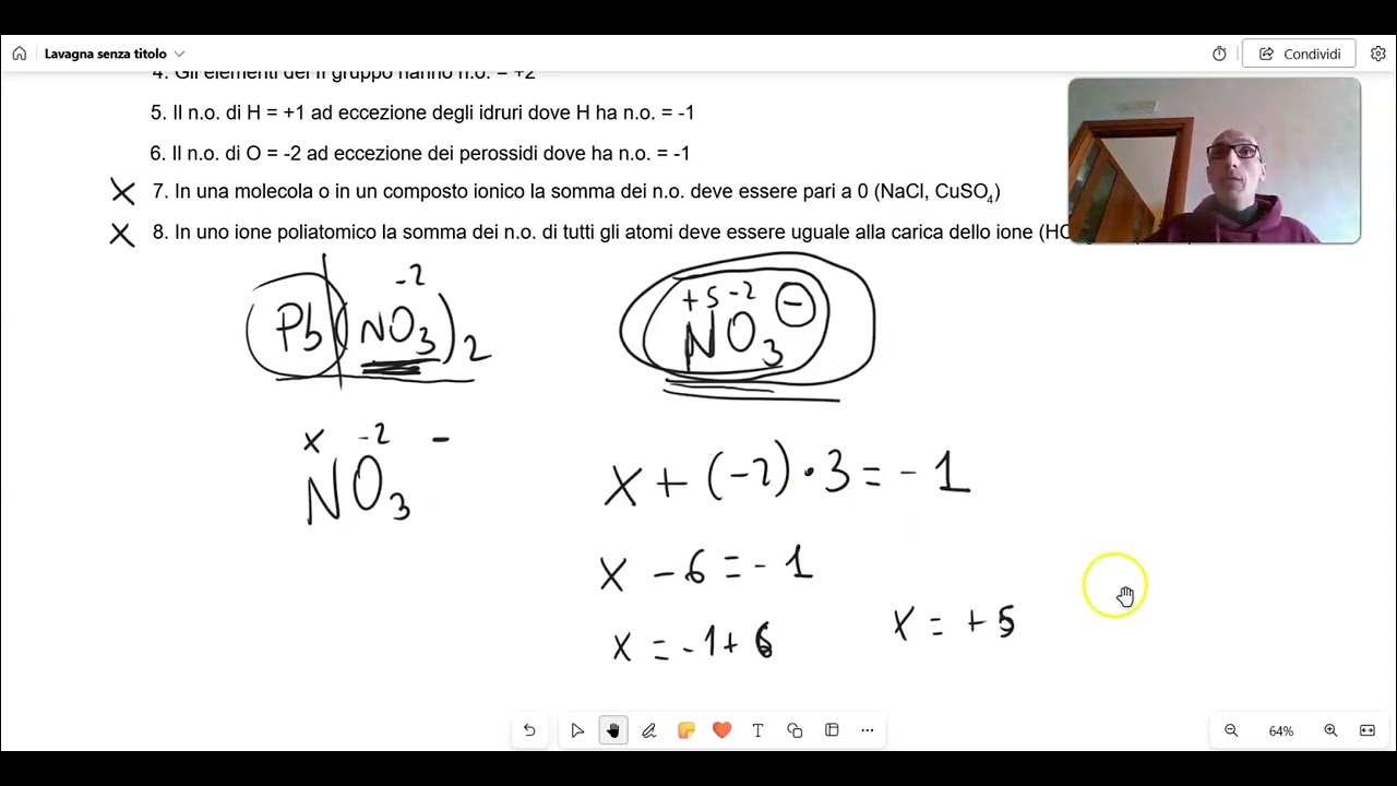 Calcolo del numero di ossidazione nel solfato rameico CuSO4 e nel nitrato piomboso Pb(NO3)2.