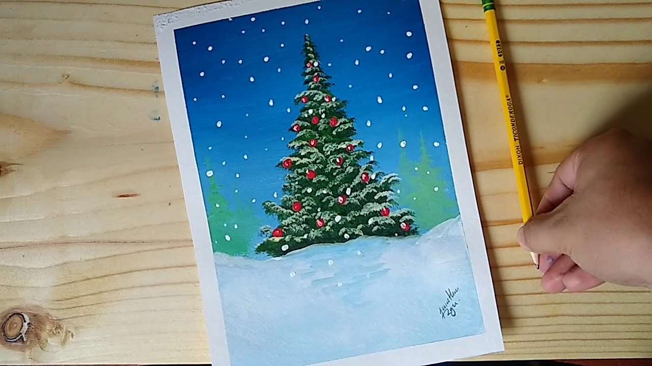 Dibujo de Navidad 2024 - Cómo pintar un PINO de NAVIDAD fácil y realista