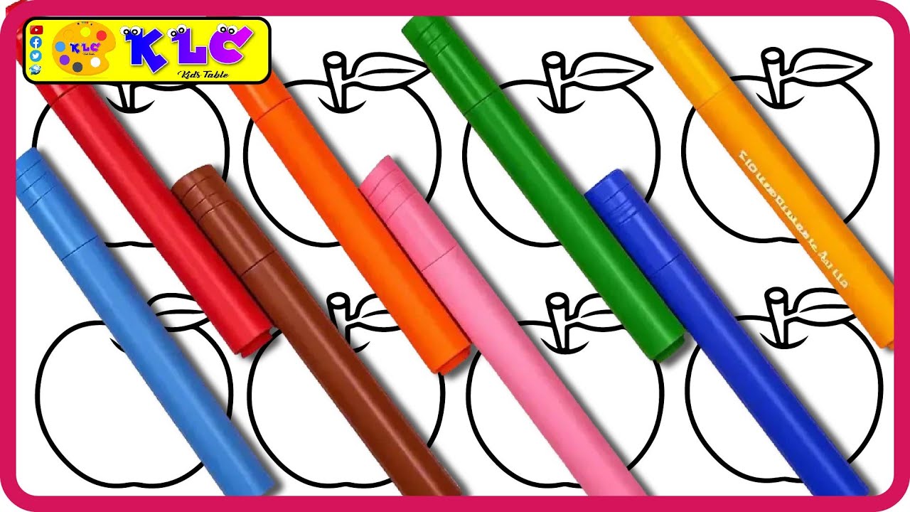 ( Fruits ) Apple and BIG Marker Pencil Coloring/Apple Glitters/🍎🍏Fun&Art for Kids | KLC KIDS TABLE 🎨