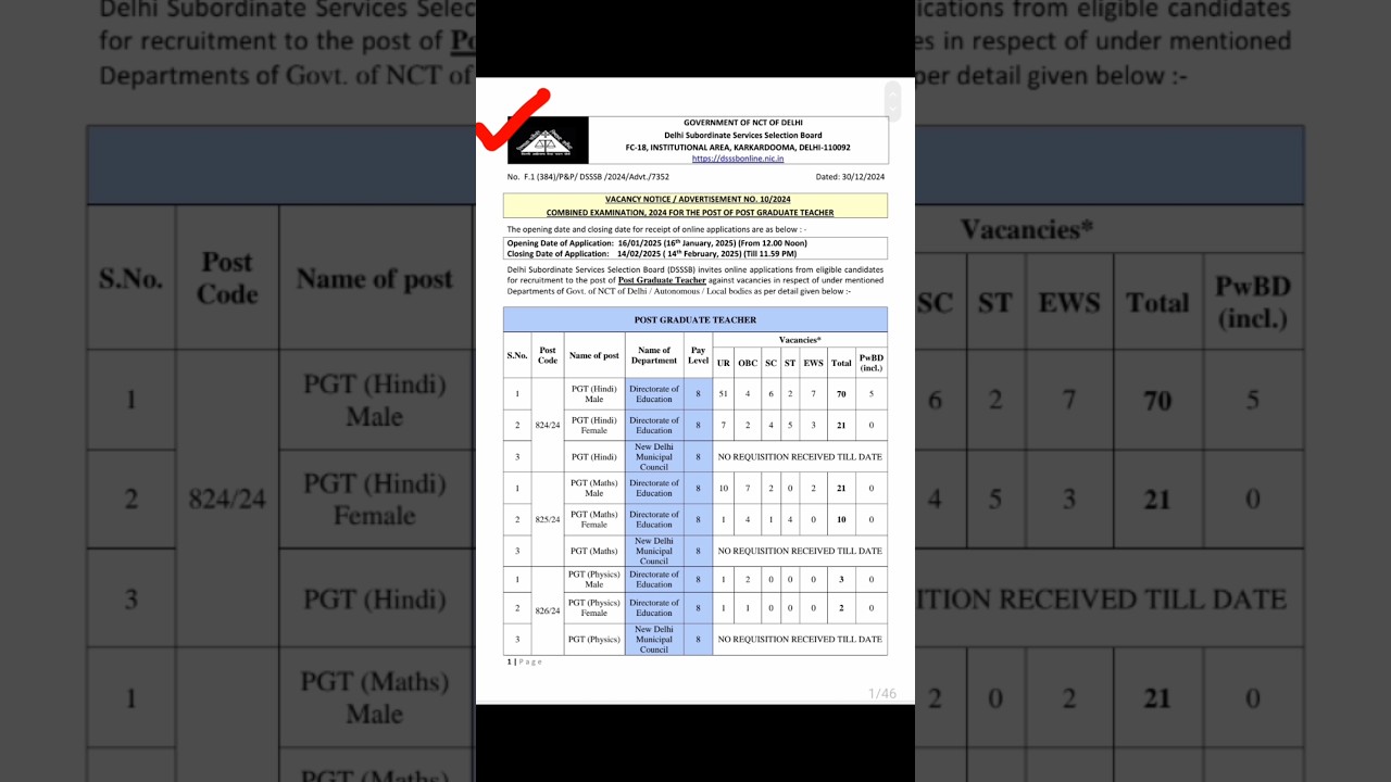PGT Teacher Recruitment 2025 #pgt  #dsssb