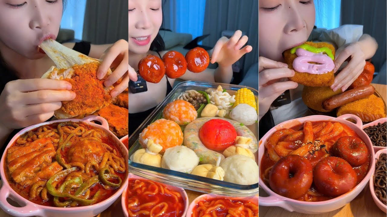 🥘 Healthy Giant Fish Balls, Cheesy Chicken & Tteokbokki with Pork Intestine Rolls Mukbang ASMR 🧀🌶️