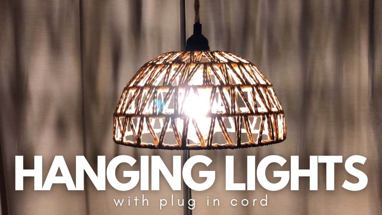 Hanging Lights with Plug in Cord | Twisted Hemp Rope Overhead Lamps Rattan Lamp