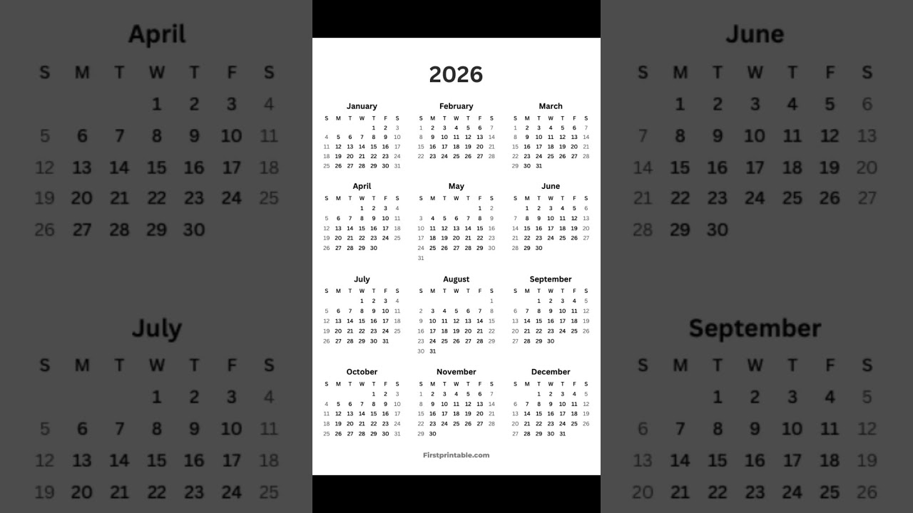 📅 2026 Calendar ✨ | New Year 2026 🎉 | Calendar 2026 🗓️ #Shorts