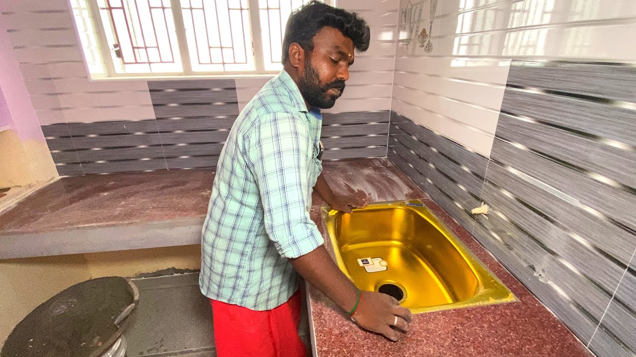 Technology of Kitchen Work!-install granite with sink for kitchen Countertop Easy and fastest