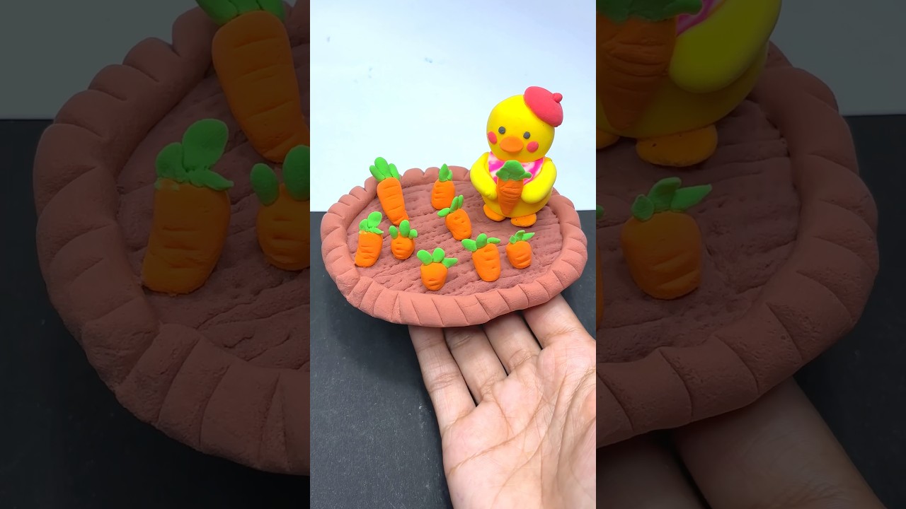 Diy cute Clay carrot garden craft for kids/ #art #kidsvideo #claycraft #shorts #cartoon