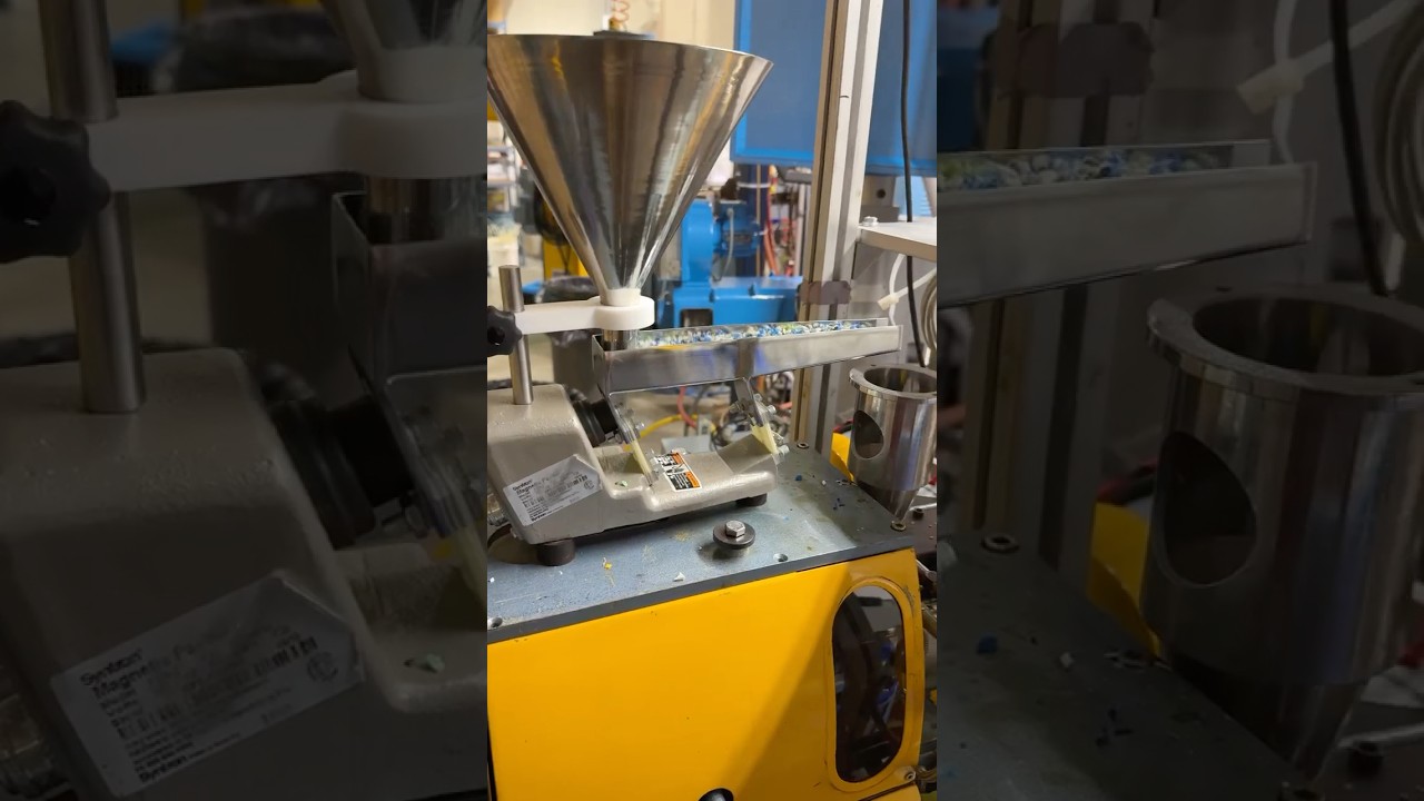 Compounding and extruding ocean plastic recovered and recycled HDPE with titanium dioxide.