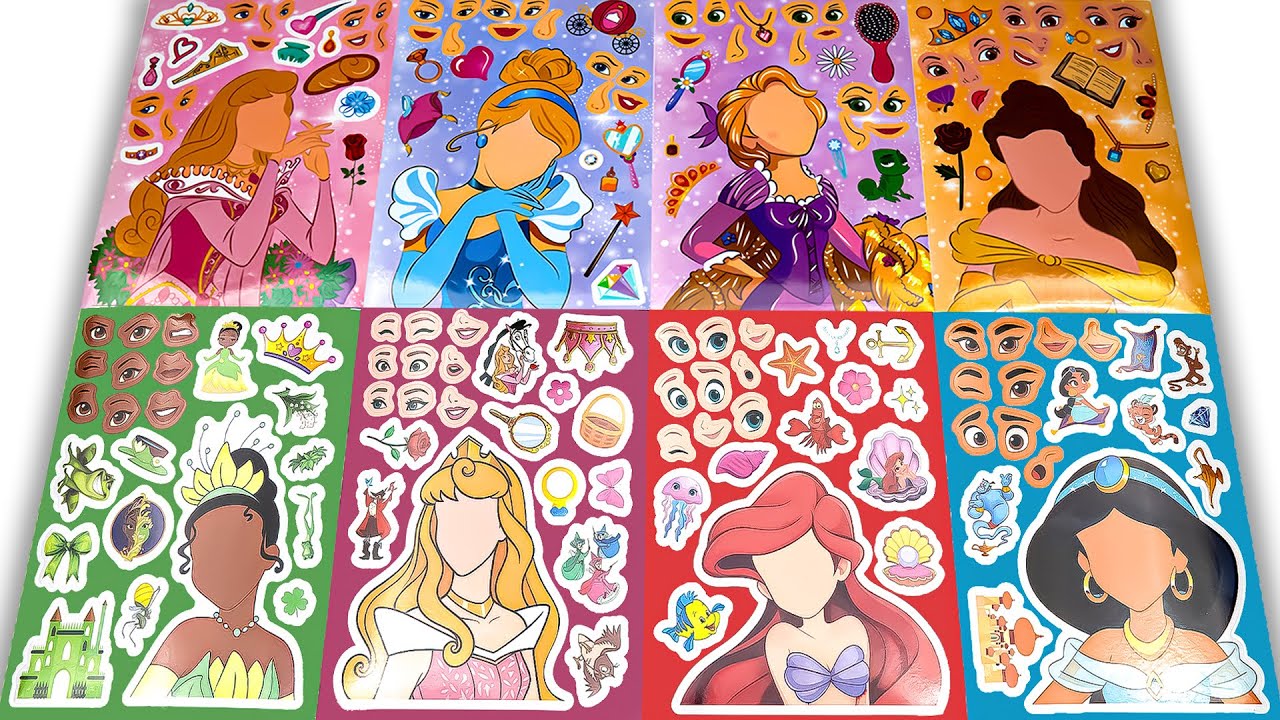 [PaperDIY] NEW Decorate DISNEY PRINCESS Make a Face Stickers! Ariel and Cinderella | Sticker ASMR