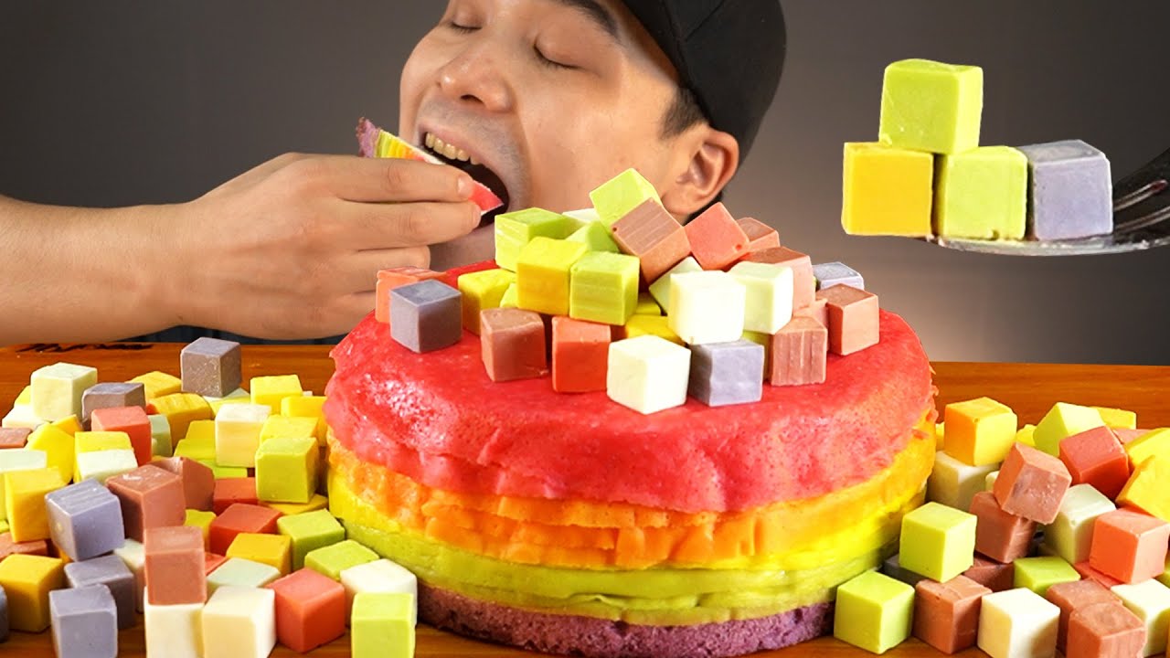 알록달록 레인보우 크레이프케이크와 레인보우치즈 먹방~!! 리얼사운드 ASMR social eating Mukbang(Eating Show)