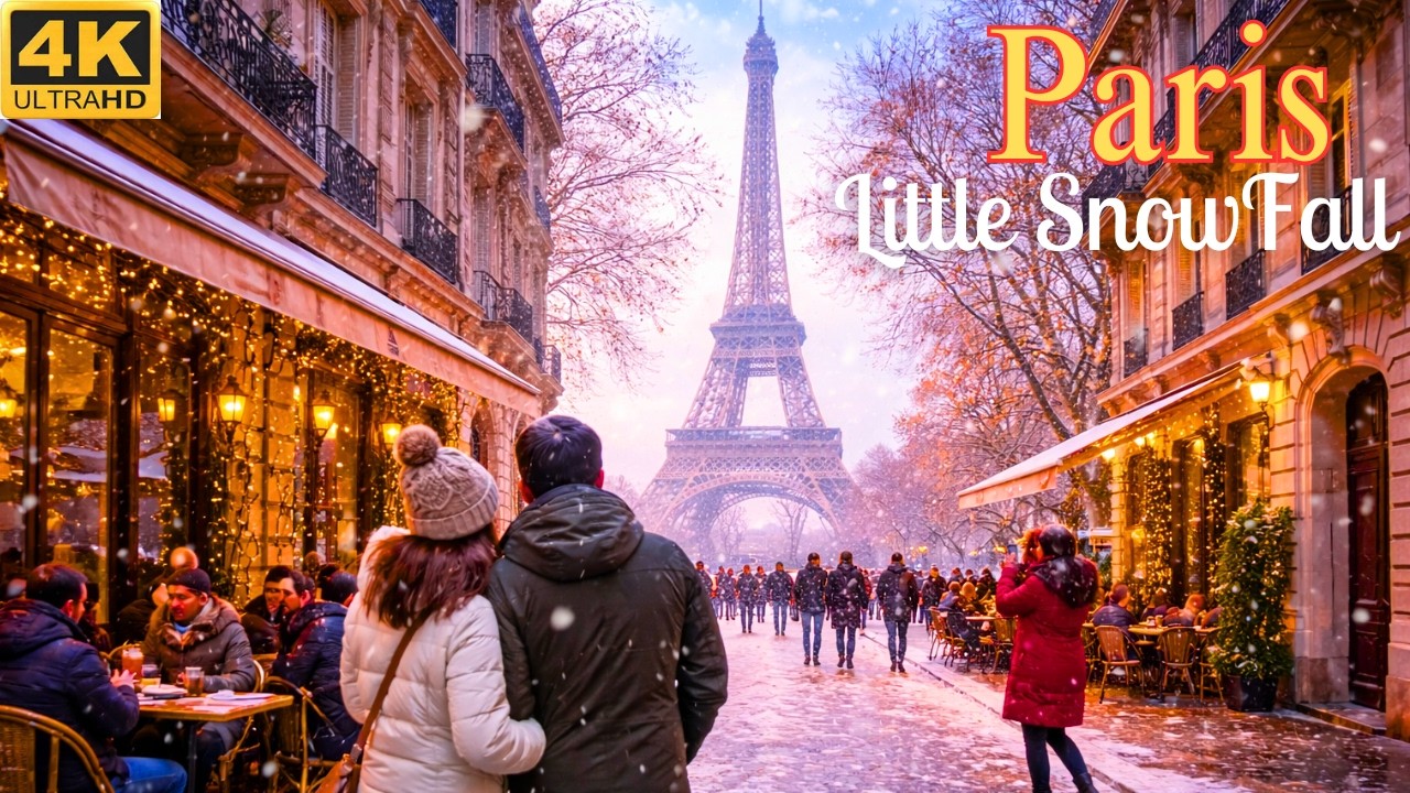 Лёгкий снегопад в Париже, Франция 🇫🇷 4K Прогулка | Зимняя прогулка перед сильным снегом