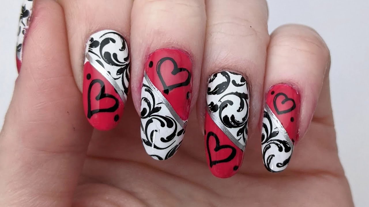Valentines Day Nail Art Design With Nail Stamping