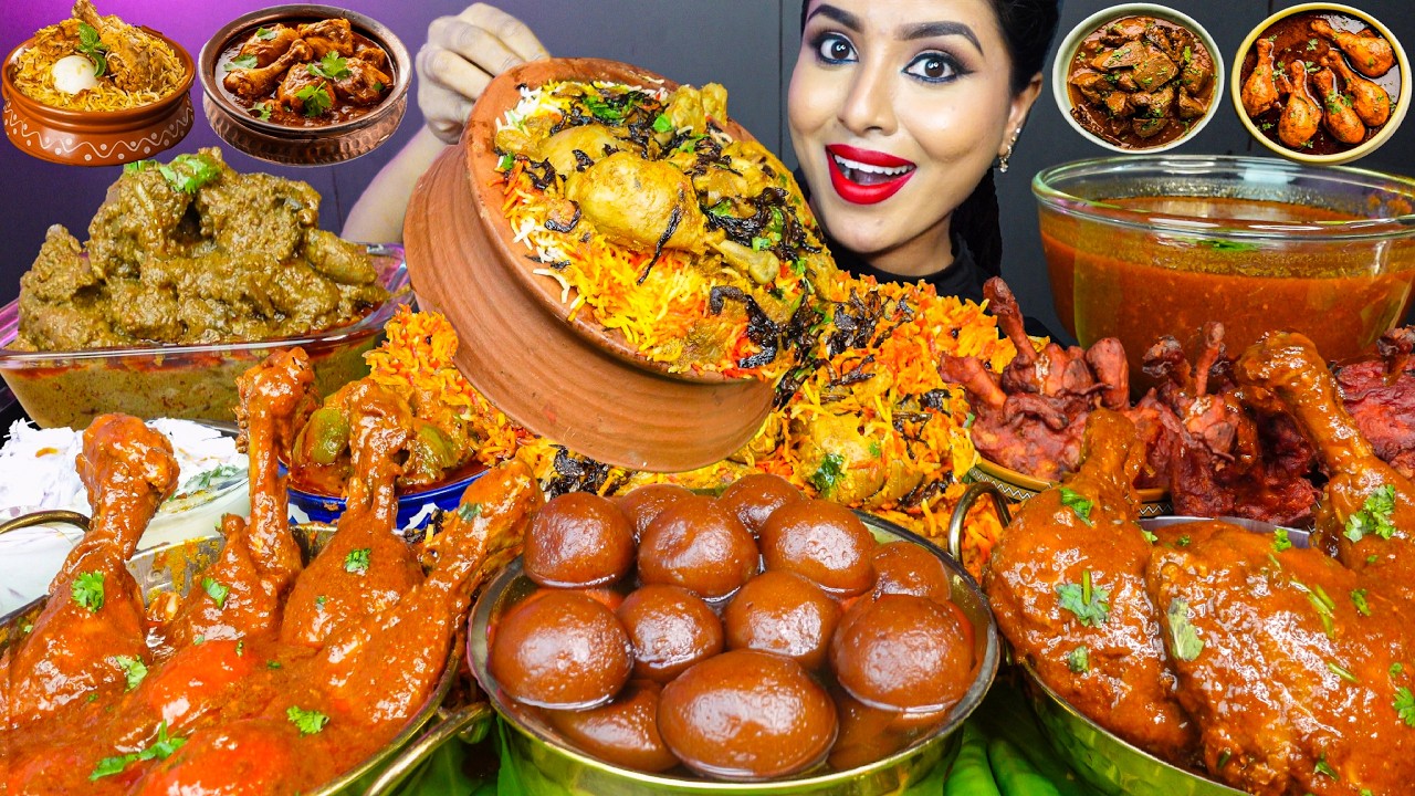 ASMR Eating Spicy Handi Chicken Biryani,Mutton Kaleji,Vindaloo Curry Masala ASMR Eating Mukbang