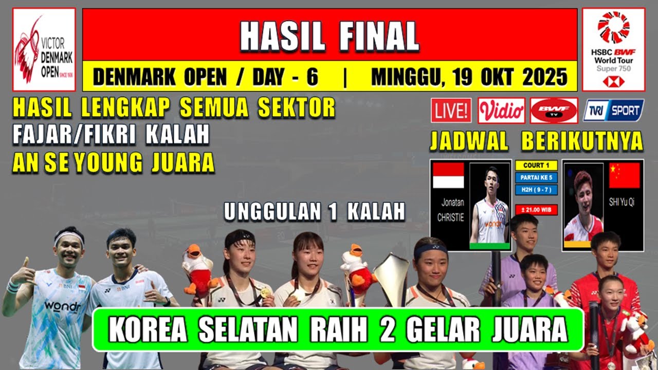 Hasil Final Denmark Open 2025 Hari Ini ~ FAJAR/FIKRI RUNNER UP ~ KOREA RAIH 2 GELAR JUARA