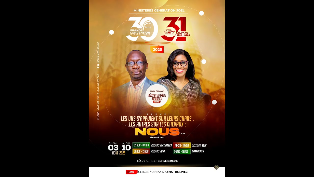 JOUR 5 SOIR  Prophete Ken MUYAYA, Past. Michel BADI 30eme CONVENTION Ministères Génération Joel