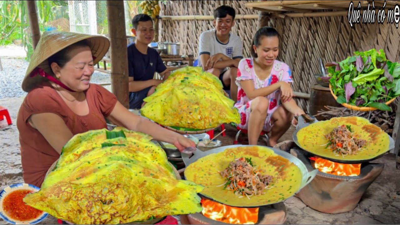 Bánh Xèo Tôm Thịt Lỗ Tai Heo | Hương Vị Bánh Quê Các Con Vào Bếp Đỗ Bánh Cùng Mẹ || Western pancakes
