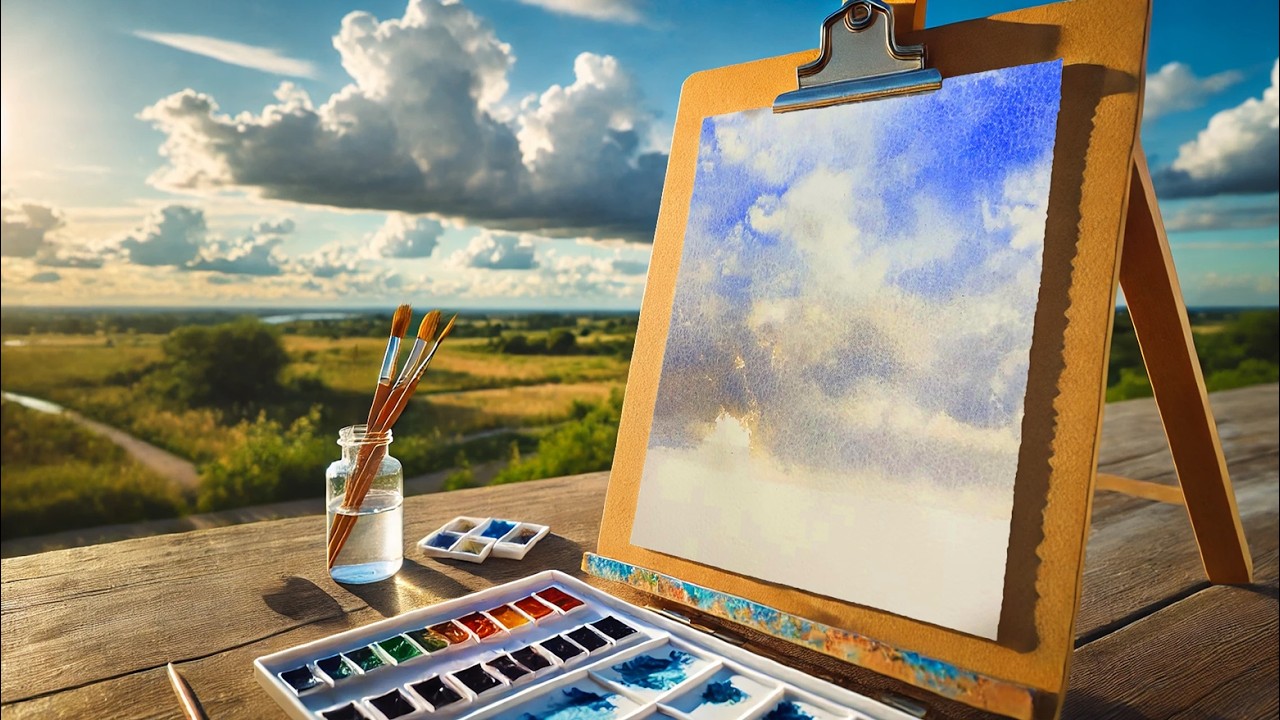 How to create a beautiful sky with clouds using a spray bottle (watercolor painting)