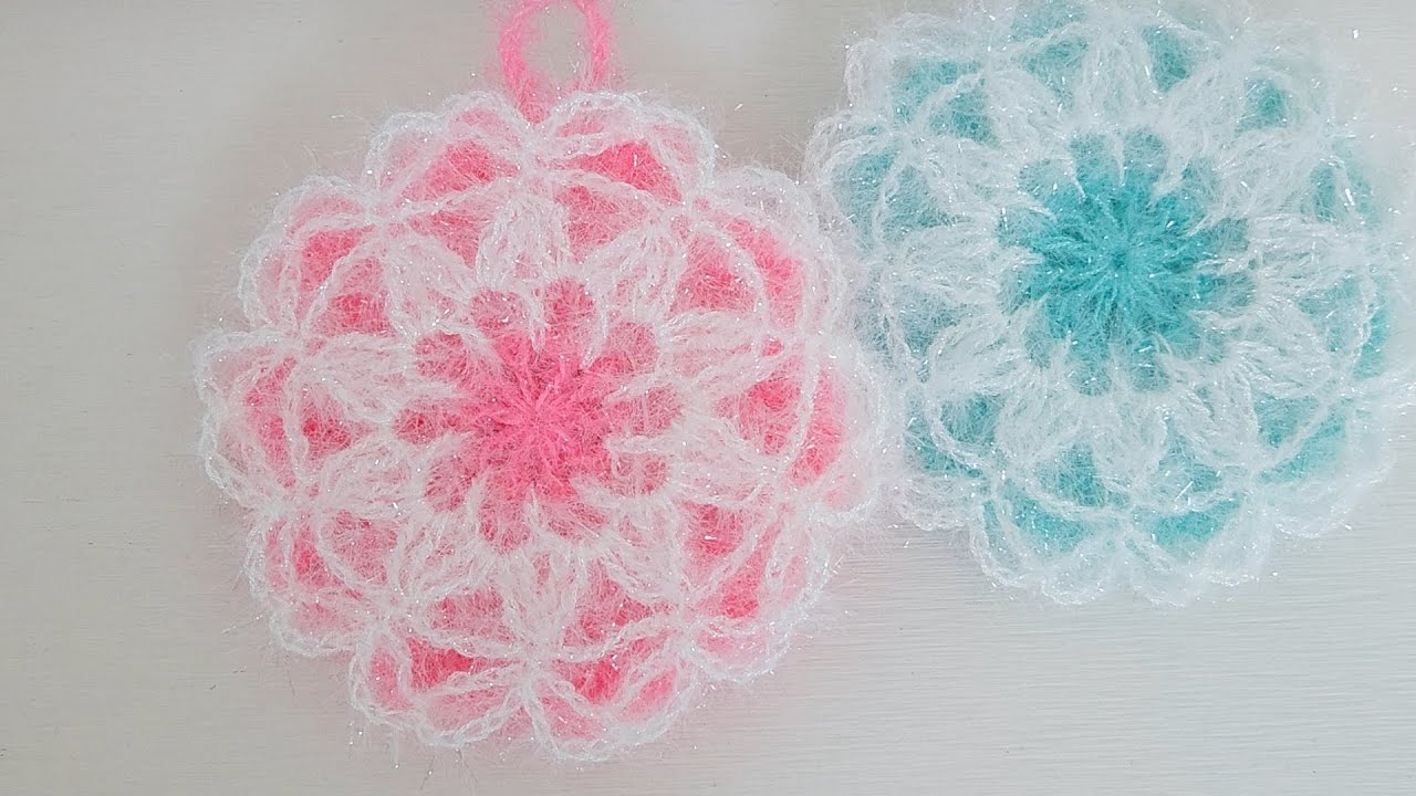 수세미뜨기/ 레이스꽃 평면수세미  Crochet  flower dish scrubby