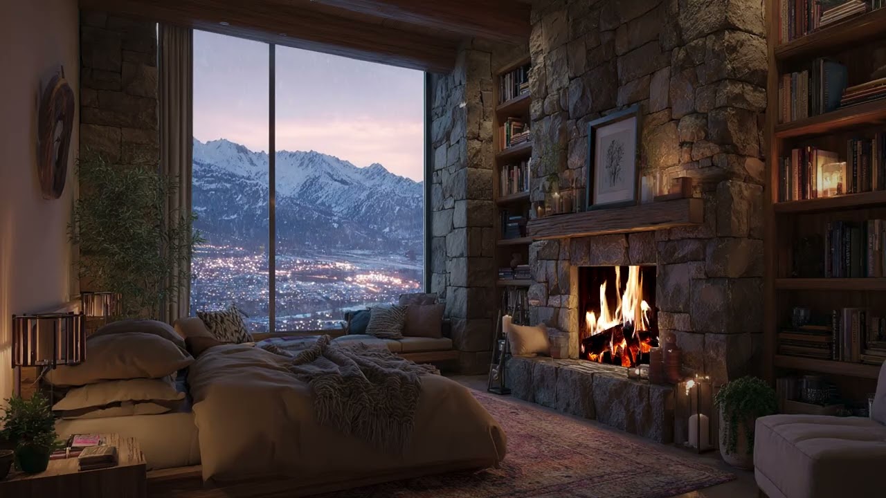 Soft Piano Cozy Winter Escape | Snowfall and Crackling Fire for Deep Comfort