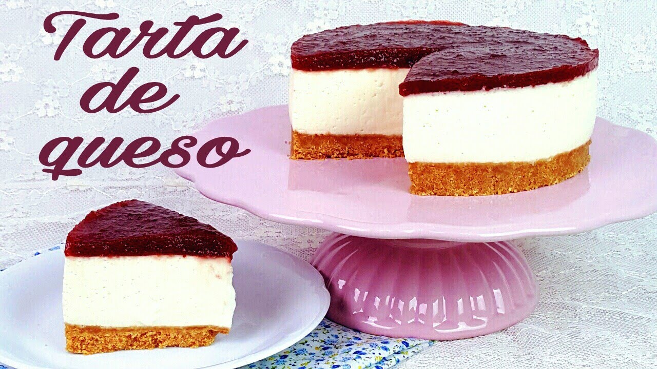 Tarta de queso con mermelada de fresa | Postre sin horno | Mi tarta preferida