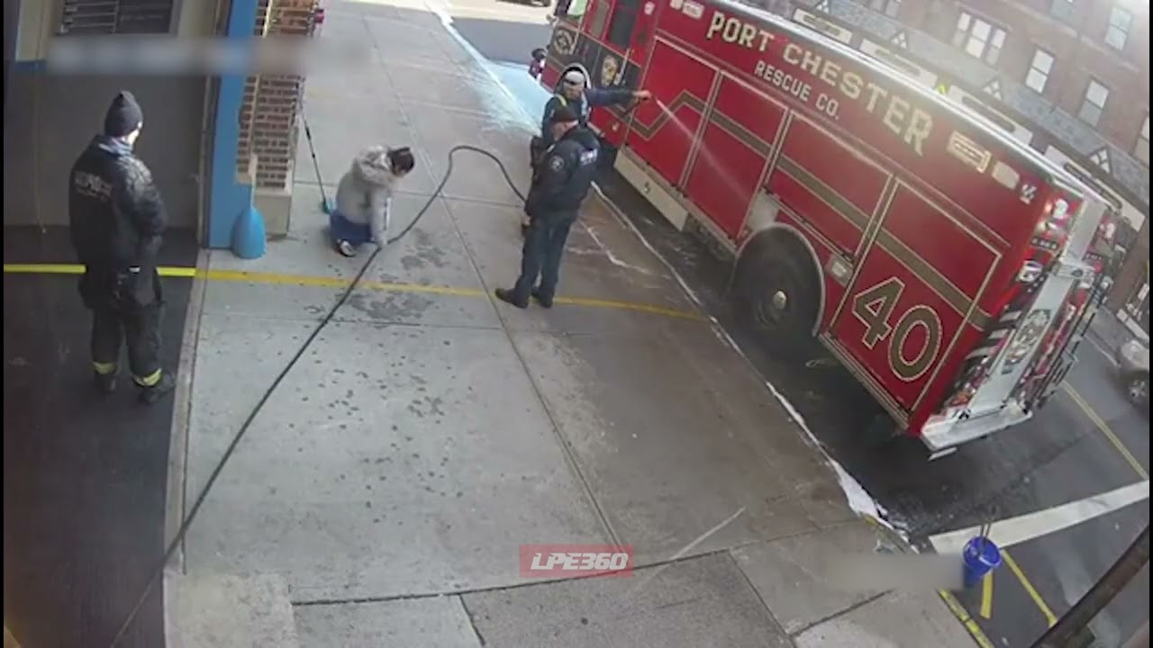 Woman lifts a hose instead of walking over