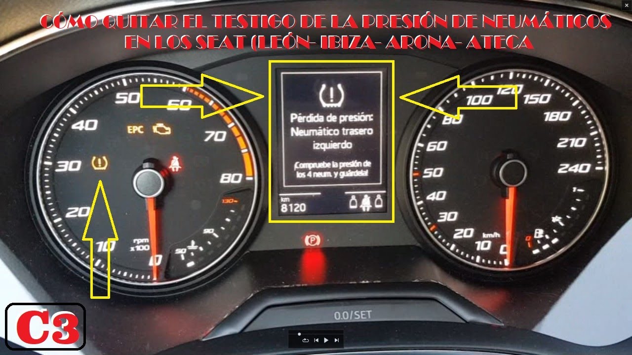 **EL TESTIGO DE PRESION** DE NEUMATICOS DE UN SEAT ARONA-LEON-ATECA- IBIZA ETC . ¡¡COMO QUITARLO¡¡