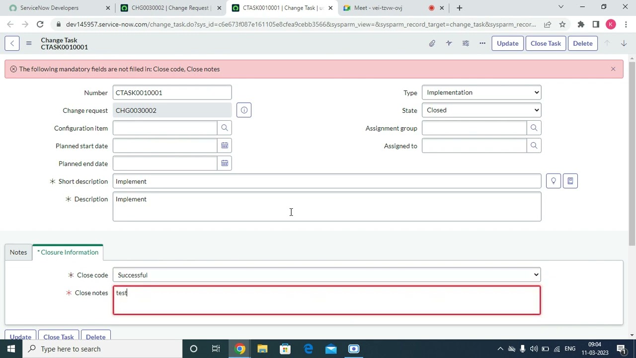 ServiceNow Change Management