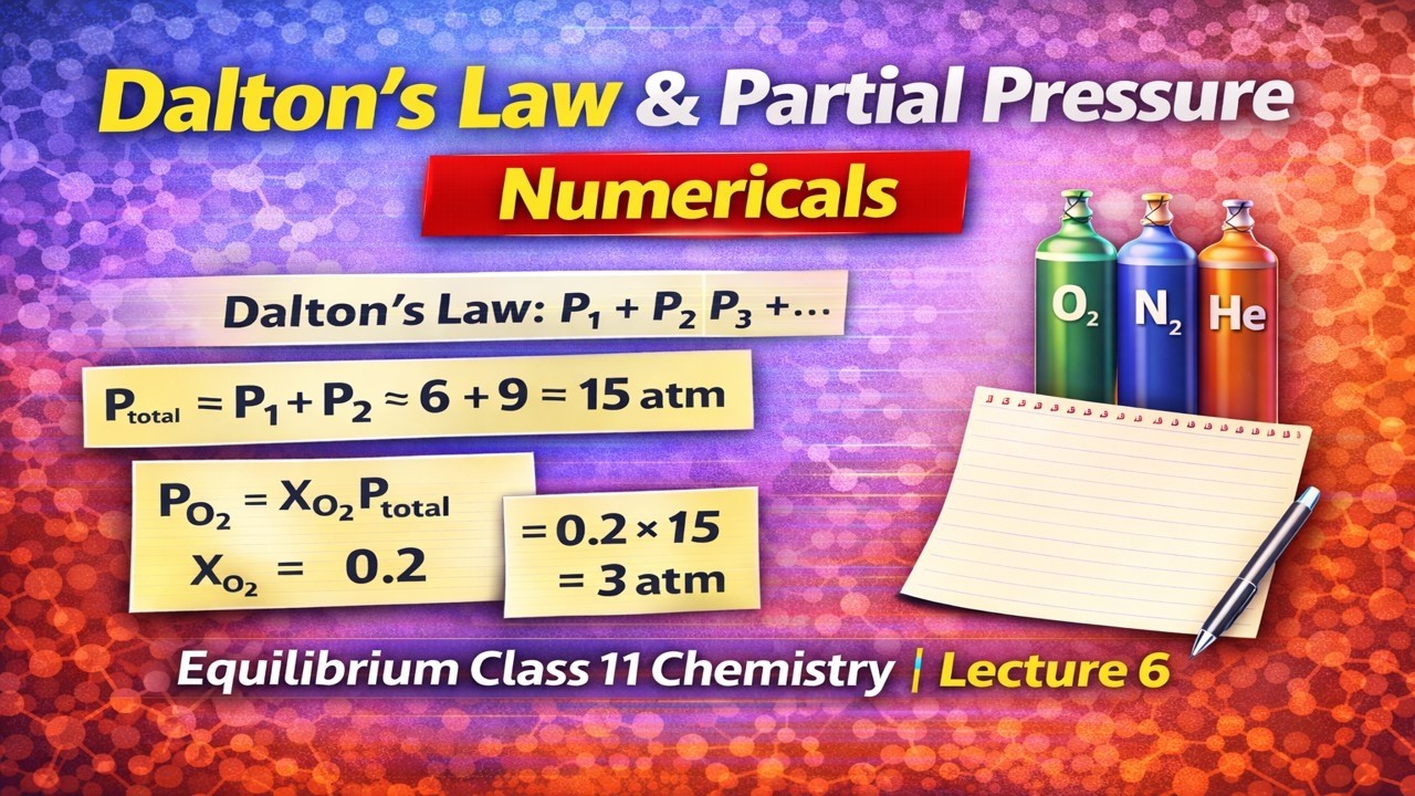 Dalton’s Law & Partial Pressure Numericals | Equilibrium Class 11 Chemistry | Lecture 6